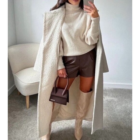 Zara Sz L Brown Faux Leather High Rise Shorts Vegan Stretch Pockets NWT NEW - Picture 12 of 16